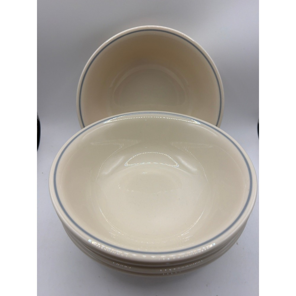 5 Corelle Corning Blue Lily Cereal Bowls 6 1/4 In. Beige With Blue Stripe